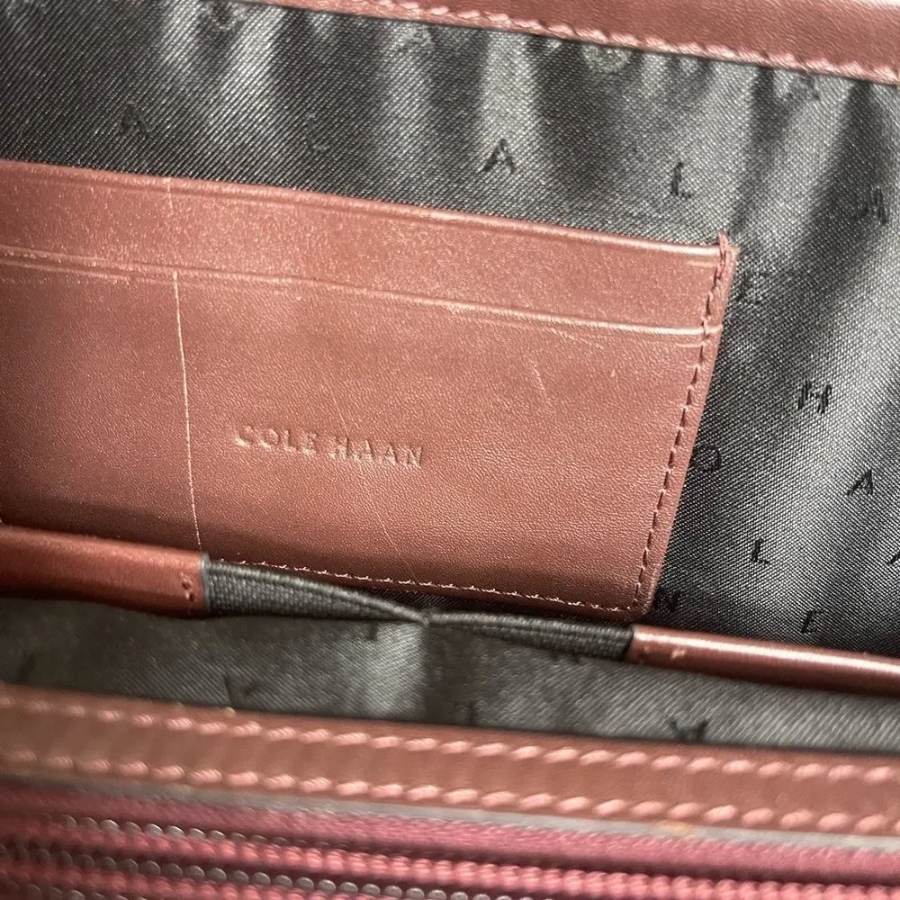 Cole Haan leather deep Brown Hamilton laptop bag with silver tone hardwares
